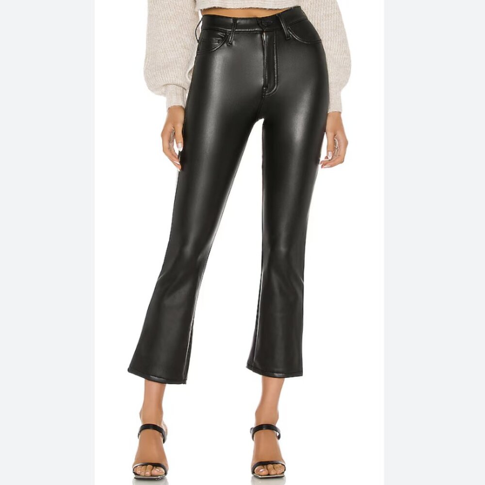 MOTHER The Insider Ankle Faux Leather Jeans Wax On Wax Off Black High Rise Sz 29
